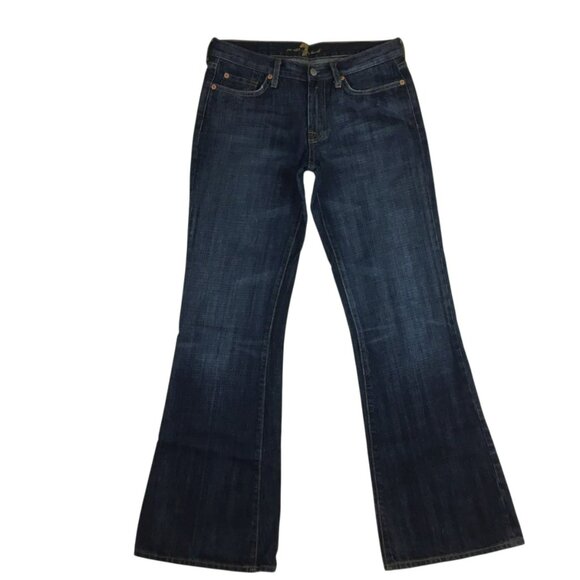 7 For All Mankind Womens 30 Flare Jeans Dark Wash 100% Cotton Made In USA - Picture 6 of 11